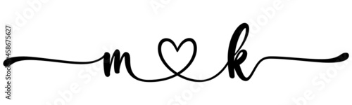 mk, km, letters with heart Monogram, monogram wedding logo. Love icon, couples Initials, lower case, connecting HEART, home decor,