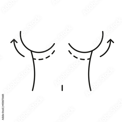 A pair of human plastic surgery breasts with nipples line art icon for medical apps and websites