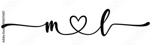 ml, lm, letters with heart Monogram, monogram wedding logo. Love icon, couples Initials, lower case, connecting HEART, home decor,