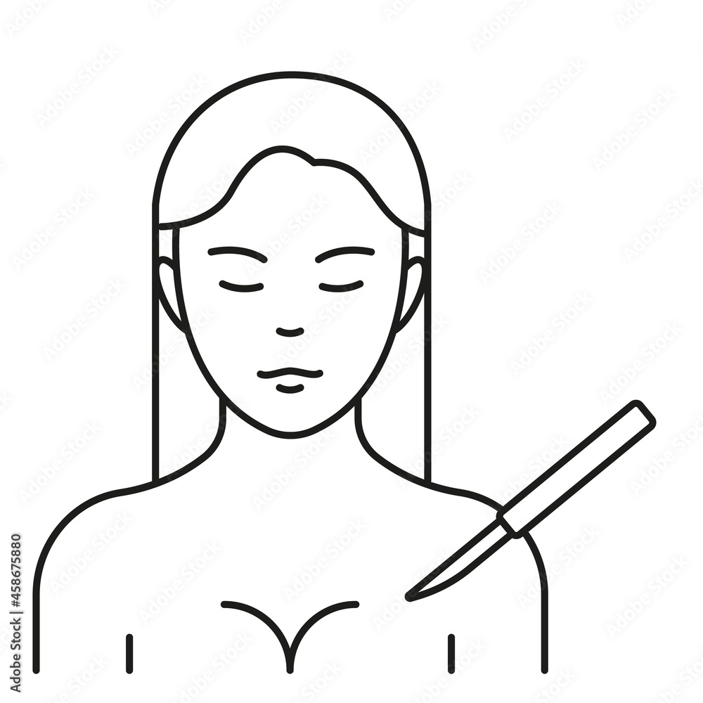 A pair of human plastic surgery breasts with nipples line art icon for medical apps and websites