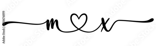 mx, xm, letters with heart Monogram, monogram wedding logo. Love icon, couples Initials, lower case, connecting HEART, home decor,