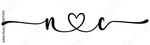 nc, cn, letters with heart Monogram, monogram wedding logo. Love icon, couples Initials, lower case, connecting HEART, home decor,