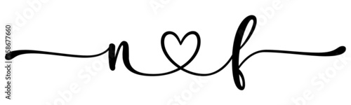 nf, fn, letters with heart Monogram, monogram wedding logo. Love icon, couples Initials, lower case, connecting HEART, home decor,