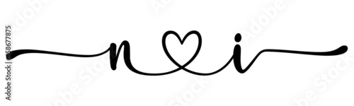 ni, in, letters with heart Monogram, monogram wedding logo. Love icon, couples Initials, lower case, connecting HEART, home decor,