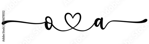 oa, ao, letters with heart Monogram, monogram wedding logo. Love icon, couples Initials, lower case, connecting HEART, home decor,