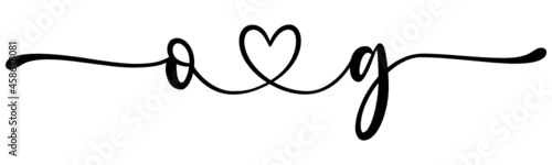 og, go, letters with heart Monogram, monogram wedding logo. Love icon, couples Initials, lower case, connecting HEART, home decor,