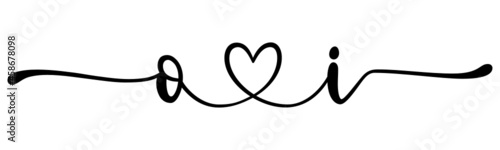 oi, io, letters with heart Monogram, monogram wedding logo. Love icon, couples Initials, lower case, connecting HEART, home decor,