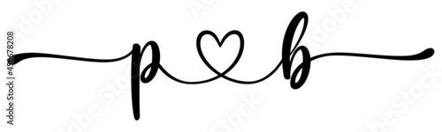 pb, bp, letters with heart Monogram, monogram wedding logo. Love icon, couples Initials, lower case, connecting HEART, home decor,