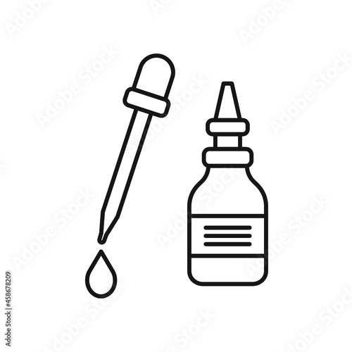Nasal drops line black icon. Container with medical drug for nose. Rhinitis cure