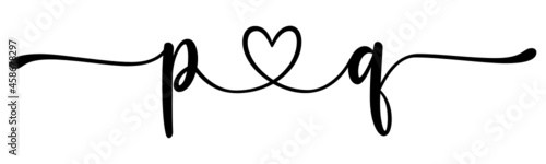 pq, qp, letters with heart Monogram, monogram wedding logo. Love icon, couples Initials, lower case, connecting HEART, home decor,