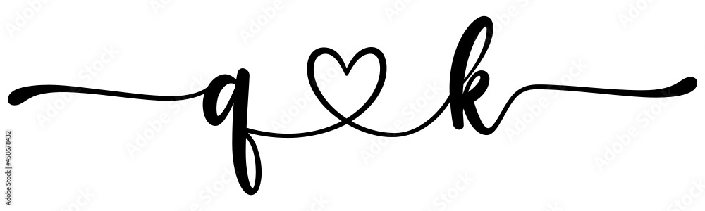 qk, kq, letters with heart Monogram, monogram wedding logo. Love icon, couples Initials, lower case, connecting HEART, home decor, qk, kq, letters with heart Monogram, monogram wedding logo. Love icon, couples Initials, lower case, connecting HEART, home decor,