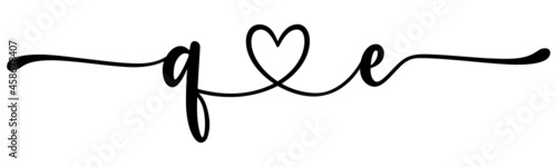 qe, eq, letters with heart Monogram, monogram wedding logo. Love icon, couples Initials, lower case, connecting HEART, home decor,