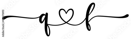 qf, fq, letters with heart Monogram, monogram wedding logo. Love icon, couples Initials, lower case, connecting HEART, home decor,