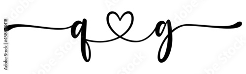 qg, gq, letters with heart Monogram, monogram wedding logo. Love icon, couples Initials, lower case, connecting HEART, home decor,
