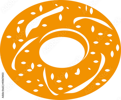 Print   Turkish food, sesame bagel. Street food, rouge, delicious bagel with seeds sesame. An illustration of a bagel on a white isolated background. 