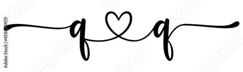 qq, qq, letters with heart Monogram, monogram wedding logo. Love icon, couples Initials, lower case, connecting HEART, home decor,