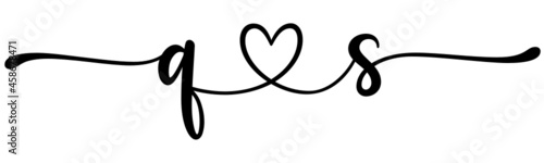 qs, sq, letters with heart Monogram, monogram wedding logo. Love icon, couples Initials, lower case, connecting HEART, home decor,