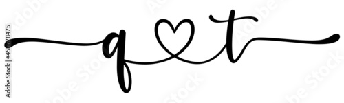 qt, tq, letters with heart Monogram, monogram wedding logo. Love icon, couples Initials, lower case, connecting HEART, home decor,