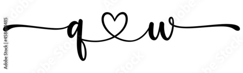 qw, wq, letters with heart Monogram, monogram wedding logo. Love icon, couples Initials, lower case, connecting HEART, home decor,