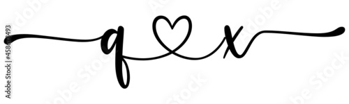 qx, xq, letters with heart Monogram, monogram wedding logo. Love icon, couples Initials, lower case, connecting HEART, home decor,