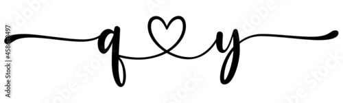 qy, yq, letters with heart Monogram, monogram wedding logo. Love icon, couples Initials, lower case, connecting HEART, home decor,