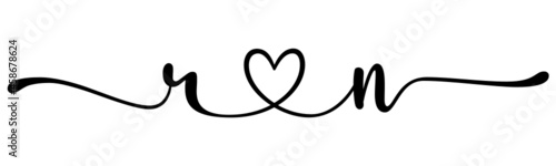 rn, nr, letters with heart Monogram, monogram wedding logo. Love icon, couples Initials, lower case, connecting HEART, home decor,