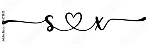 sx, xs, letters with heart Monogram, monogram wedding logo. Love icon, couples Initials, lower case, connecting HEART, home decor,