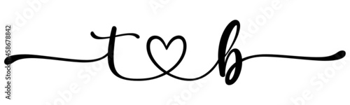 tb, bt, letters with heart Monogram, monogram wedding logo. Love icon, couples Initials, lower case, connecting HEART, home decor,