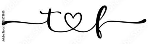 tf, ft, letters with heart Monogram, monogram wedding logo. Love icon, couples Initials, lower case, connecting HEART, home decor,