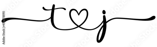 tj, jt, letters with heart Monogram, monogram wedding logo. Love icon, couples Initials, lower case, connecting HEART, home decor,
