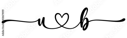 ub, bu, letters with heart Monogram, monogram wedding logo. Love icon, couples Initials, lower case, connecting HEART, home decor,