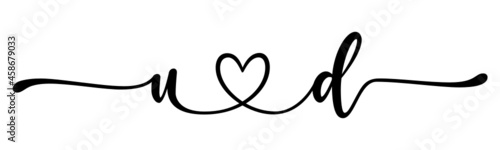 ud, du, letters with heart Monogram, monogram wedding logo. Love icon, couples Initials, lower case, connecting HEART, home decor,