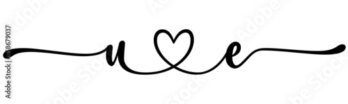 ue, eu, letters with heart Monogram, monogram wedding logo. Love icon, couples Initials, lower case, connecting HEART, home decor,
