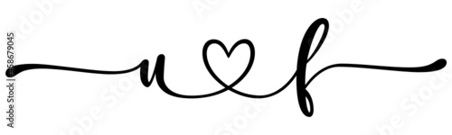 uf, fu, letters with heart Monogram, monogram wedding logo. Love icon, couples Initials, lower case, connecting HEART, home decor,