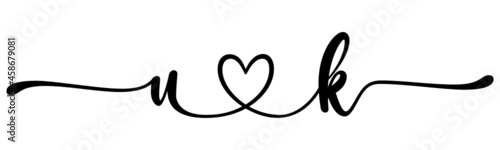 uk, ku, letters with heart Monogram, monogram wedding logo. Love icon, couples Initials, lower case, connecting HEART, home decor,