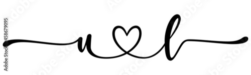 ul, lu, letters with heart Monogram, monogram wedding logo. Love icon, couples Initials, lower case, connecting HEART, home decor,