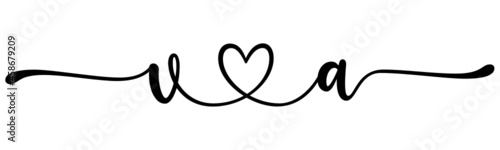 va, av, letters with heart Monogram, monogram wedding logo. Love icon, couples Initials, lower case, connecting HEART, home decor,