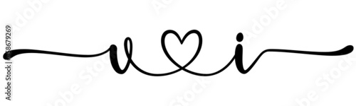 vi, iv, letters with heart Monogram, monogram wedding logo. Love icon, couples Initials, lower case, connecting HEART, home decor,