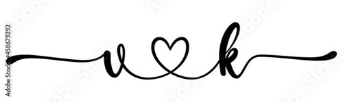 vk, kv, letters with heart Monogram, monogram wedding logo. Love icon, couples Initials, lower case, connecting HEART, home decor,
