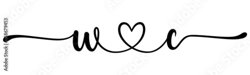wc, cw, letters with heart Monogram, monogram wedding logo. Love icon, couples Initials, lower case, connecting HEART, home decor,