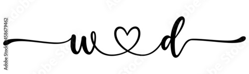 wd, dw, letters with heart Monogram, monogram wedding logo. Love icon, couples Initials, lower case, connecting HEART, home decor,