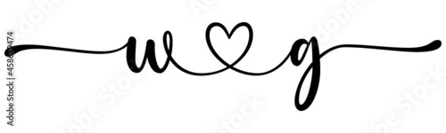 wg, gw, letters with heart Monogram, monogram wedding logo. Love icon, couples Initials, lower case, connecting HEART, home decor,