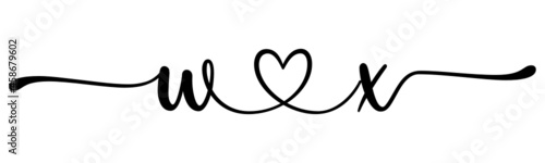 wx, xw, letters with heart Monogram, monogram wedding logo. Love icon, couples Initials, lower case, connecting HEART, home decor,