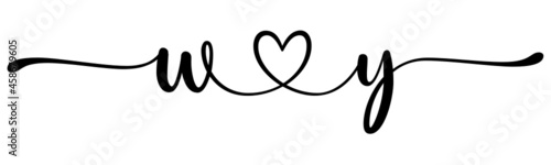 wy, yw, letters with heart Monogram, monogram wedding logo. Love icon, couples Initials, lower case, connecting HEART, home decor,