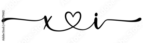 xi, ix, letters with heart Monogram, monogram wedding logo. Love icon, couples Initials, lower case, connecting HEART, home decor,