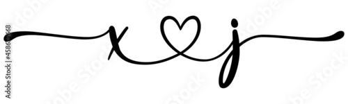 xj, jx, letters with heart Monogram, monogram wedding logo. Love icon, couples Initials, lower case, connecting HEART, home decor,