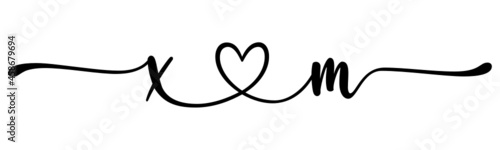 xm, mx, letters with heart Monogram, monogram wedding logo. Love icon, couples Initials, lower case, connecting HEART, home decor,