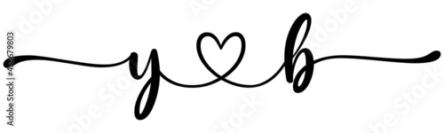 yb, by, letters with heart Monogram, monogram wedding logo. Love icon, couples Initials, lower case, connecting HEART, home decor,