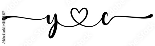 yc, cy, letters with heart Monogram, monogram wedding logo. Love icon, couples Initials, lower case, connecting HEART, home decor,