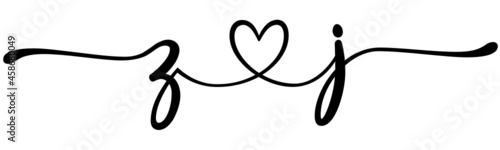 zj, jz, letters with heart Monogram, monogram wedding logo. Love icon, couples Initials, lower case, connecting HEART, home decor,